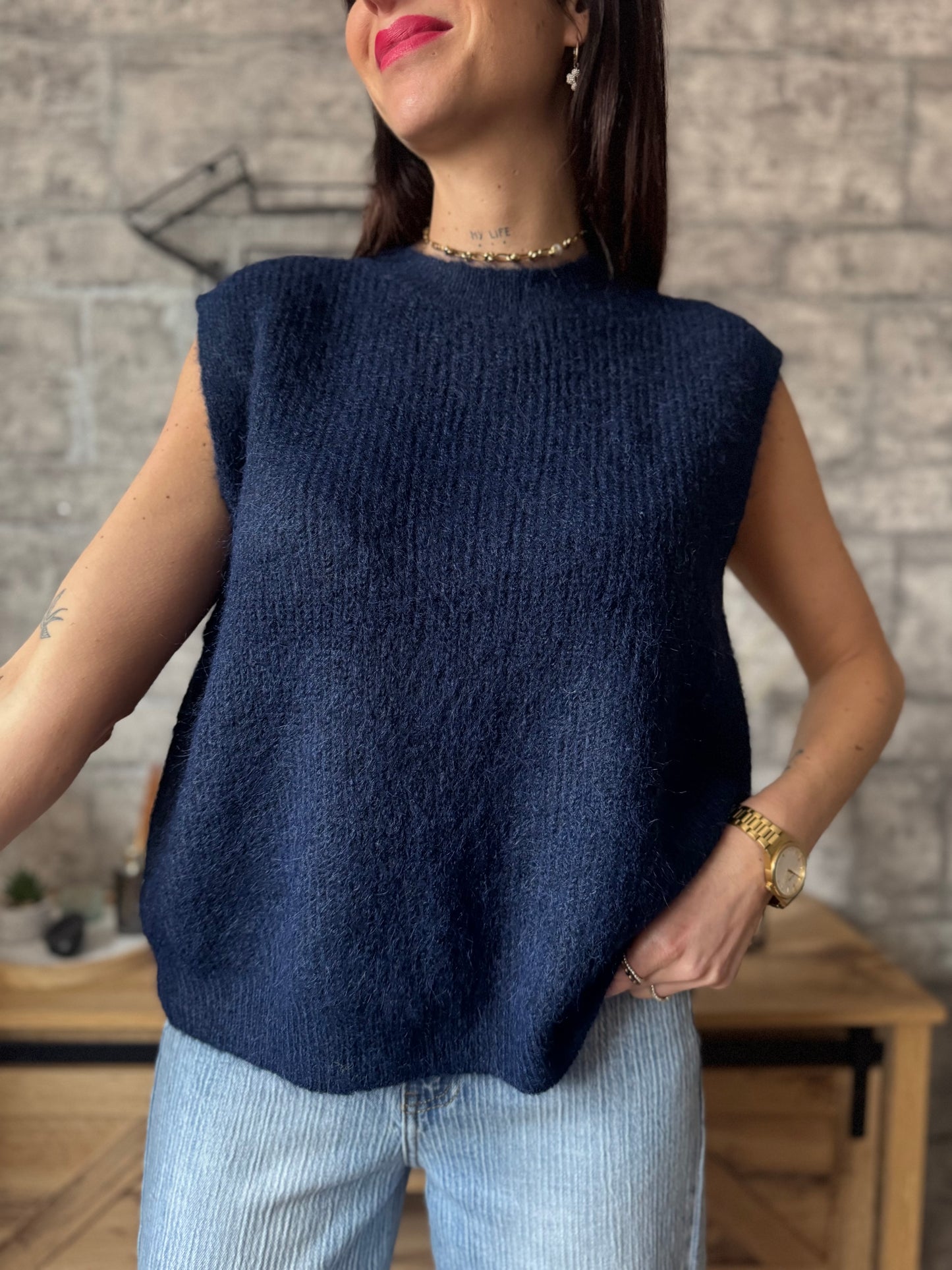 Pull Sans Manches Bleu Marine