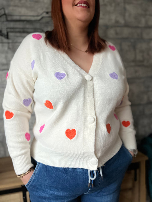 Pull Gilet Ecru Cœur Pulpeuse