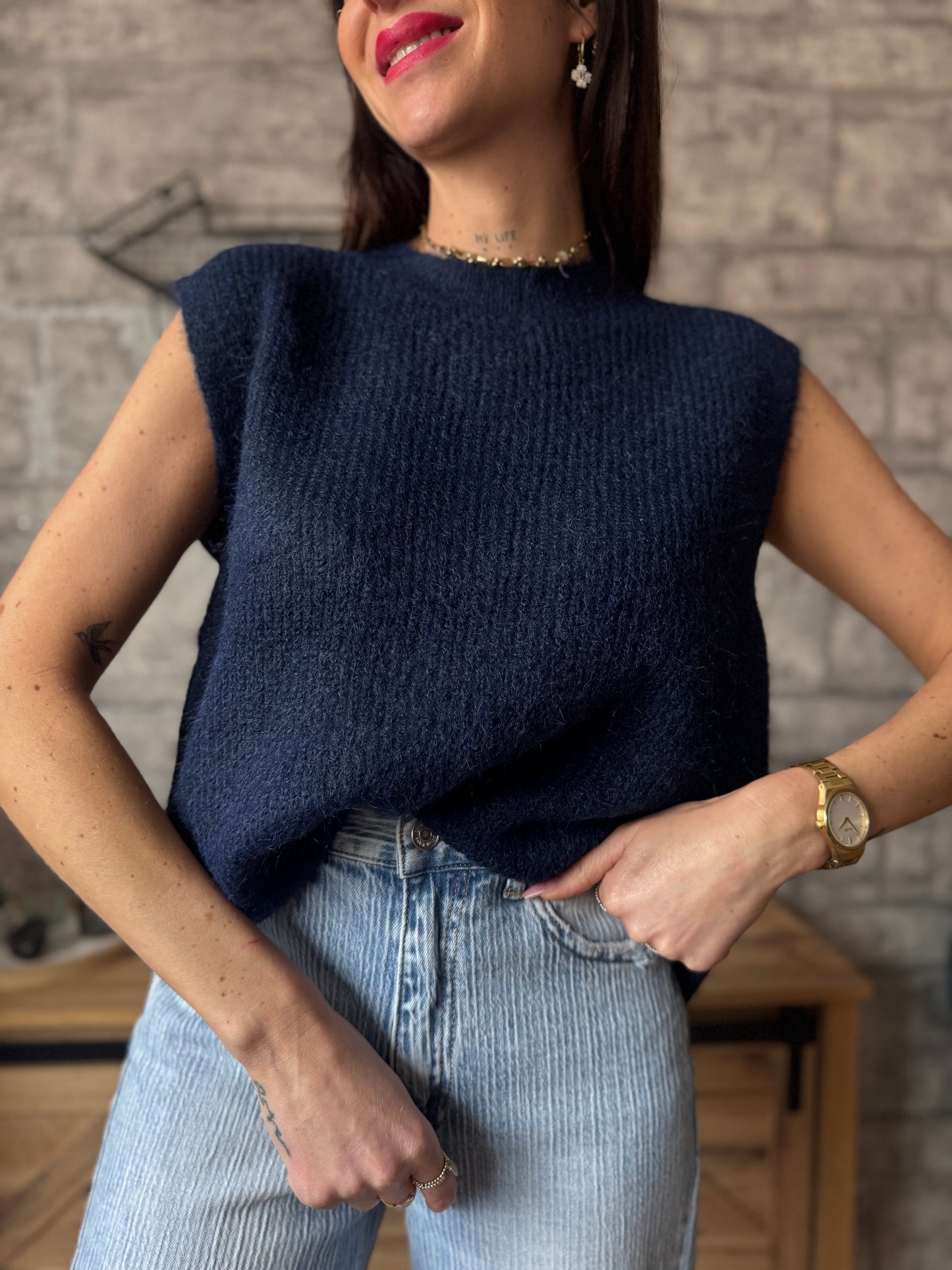 Pull Sans Manches Bleu Marine