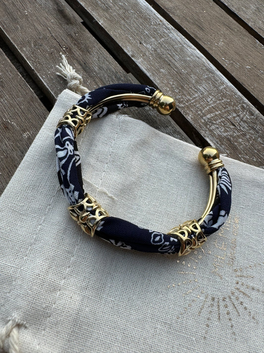 Bracelet Jonc Tissus Bleu