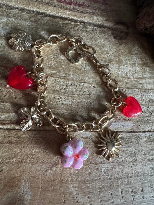 Bracelet Breloques Rouge/Rose