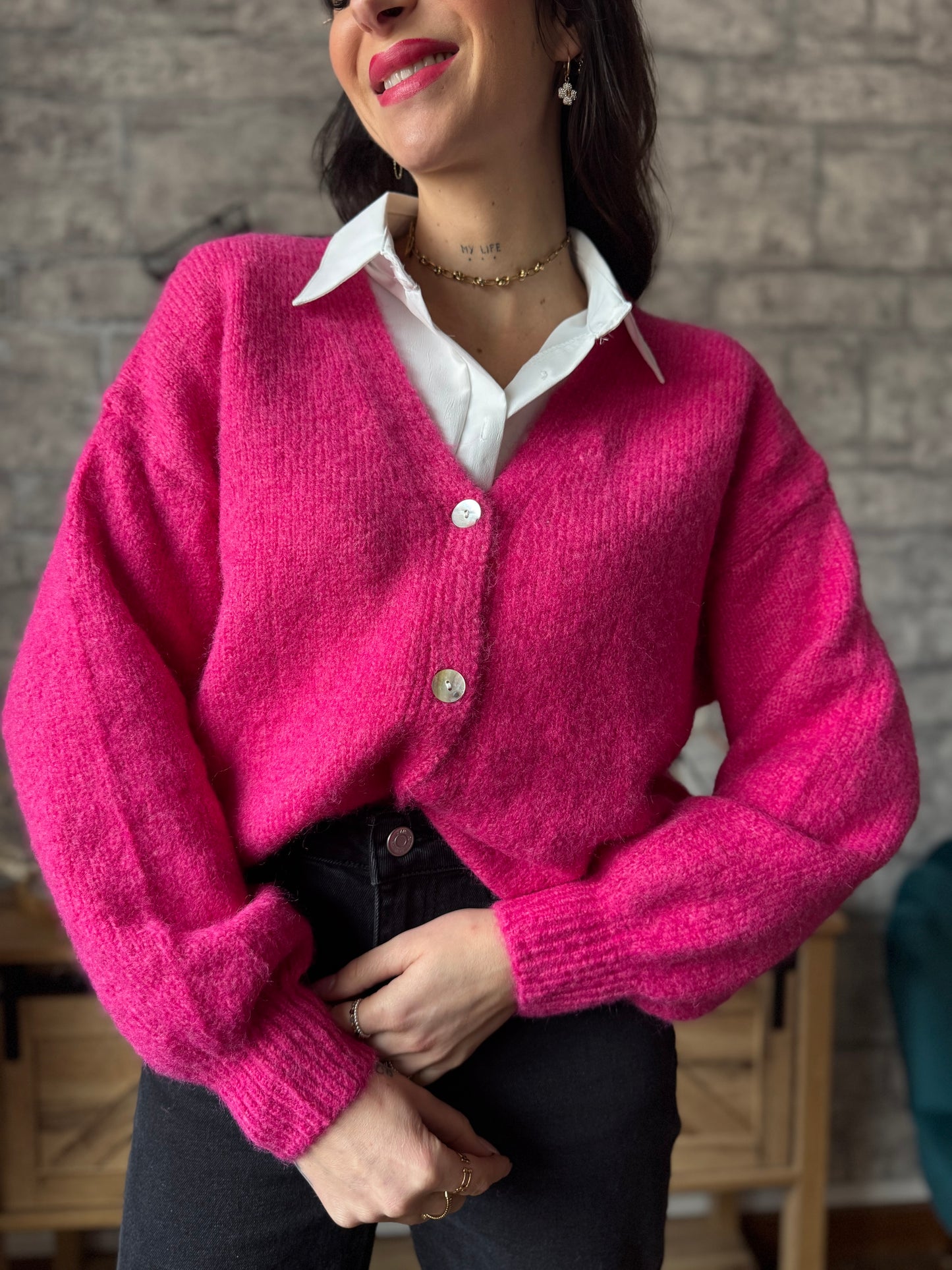 Pull/Gilet Toudoux Fushia