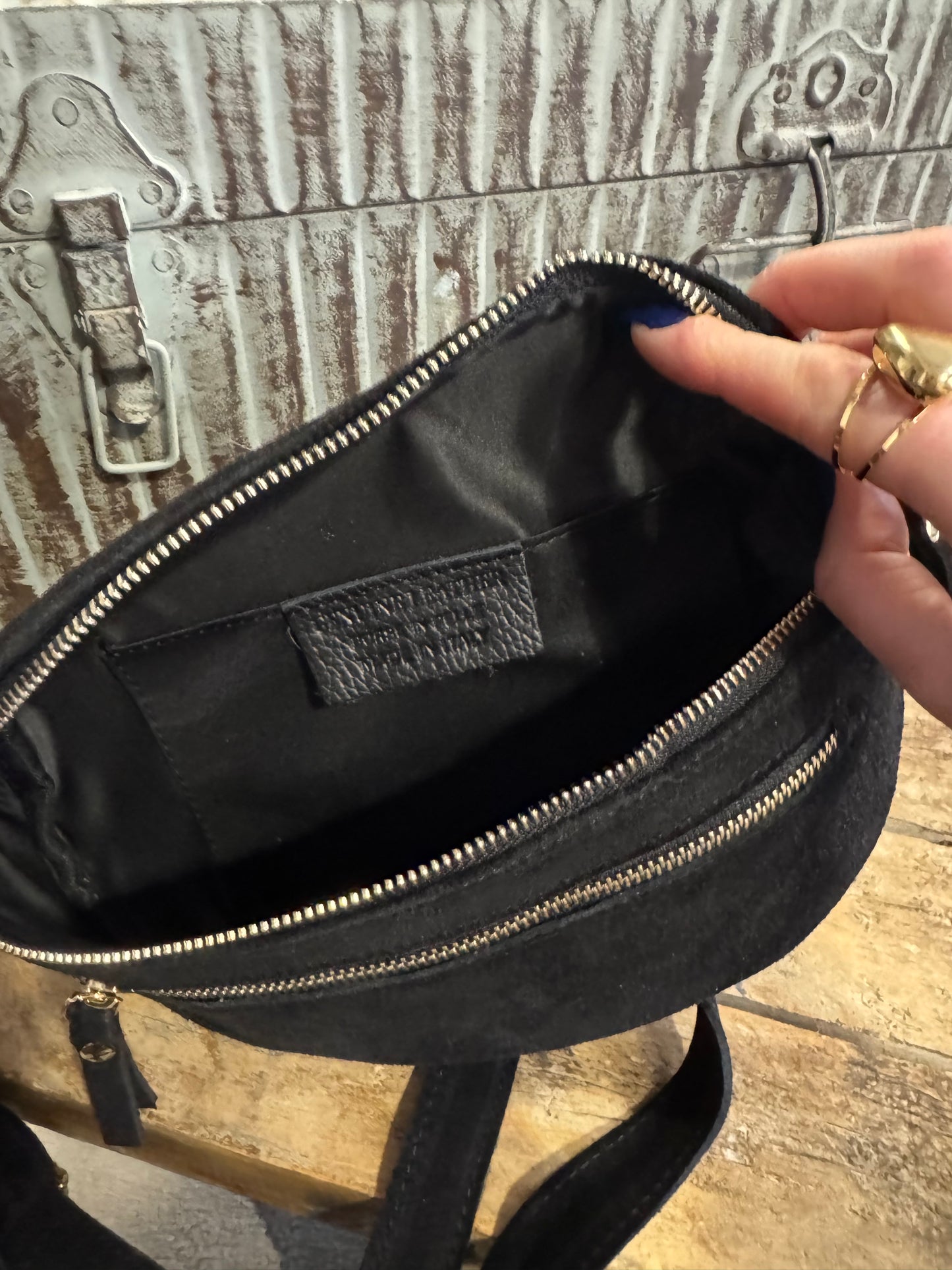 Sac banane Noir Cuir Double Zip