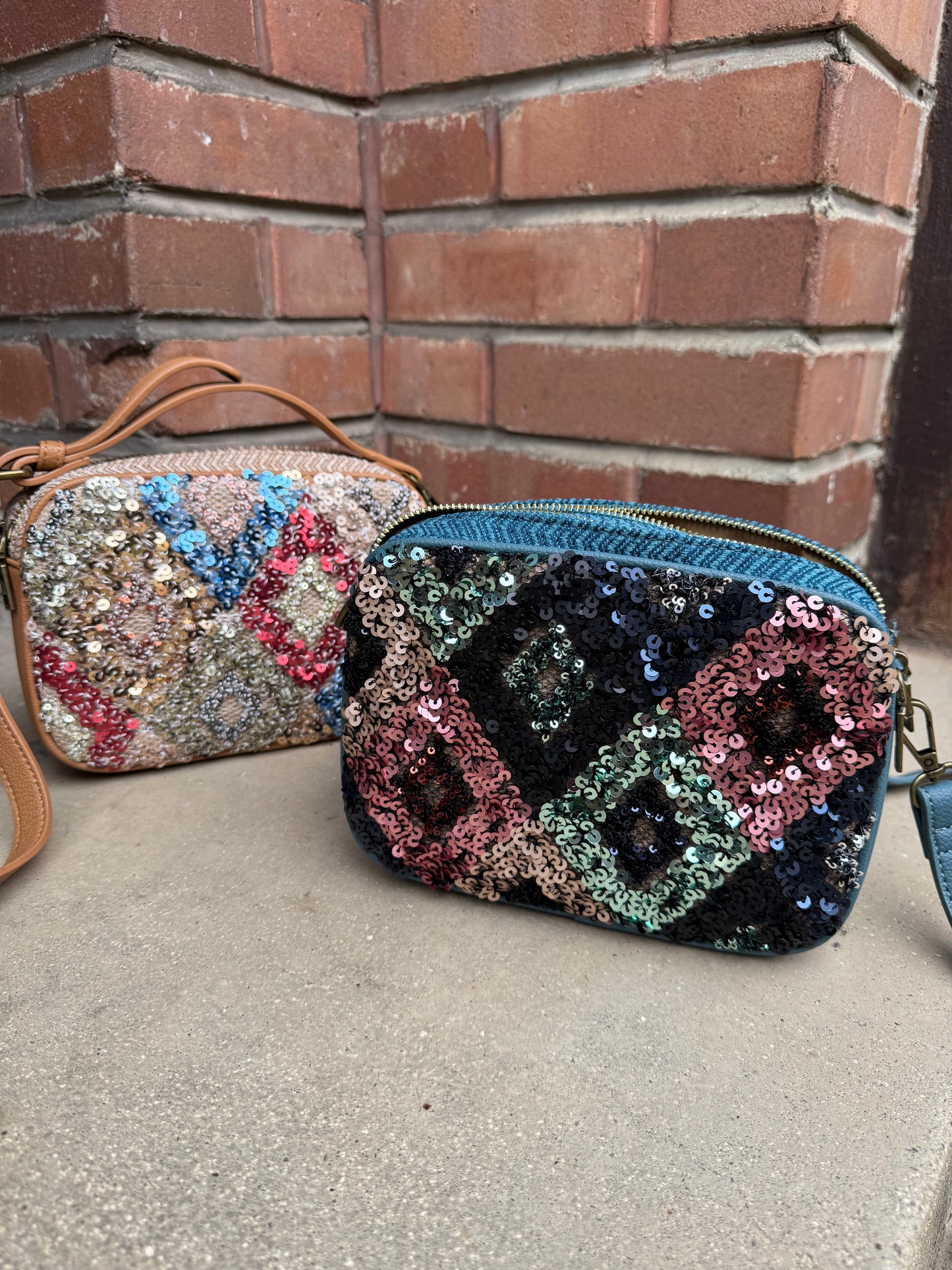 Sac carré Sequin Bleu Pétrole