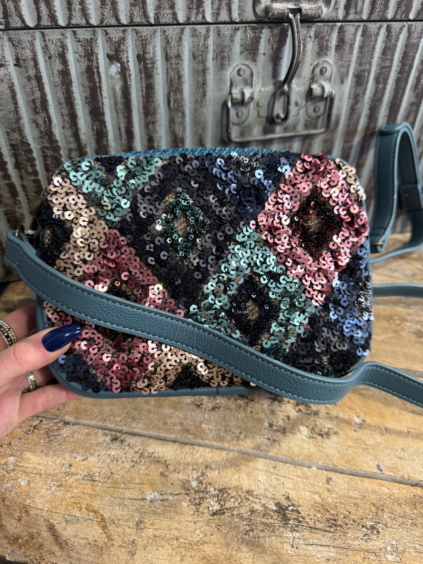 Sac carré Sequin Bleu Pétrole