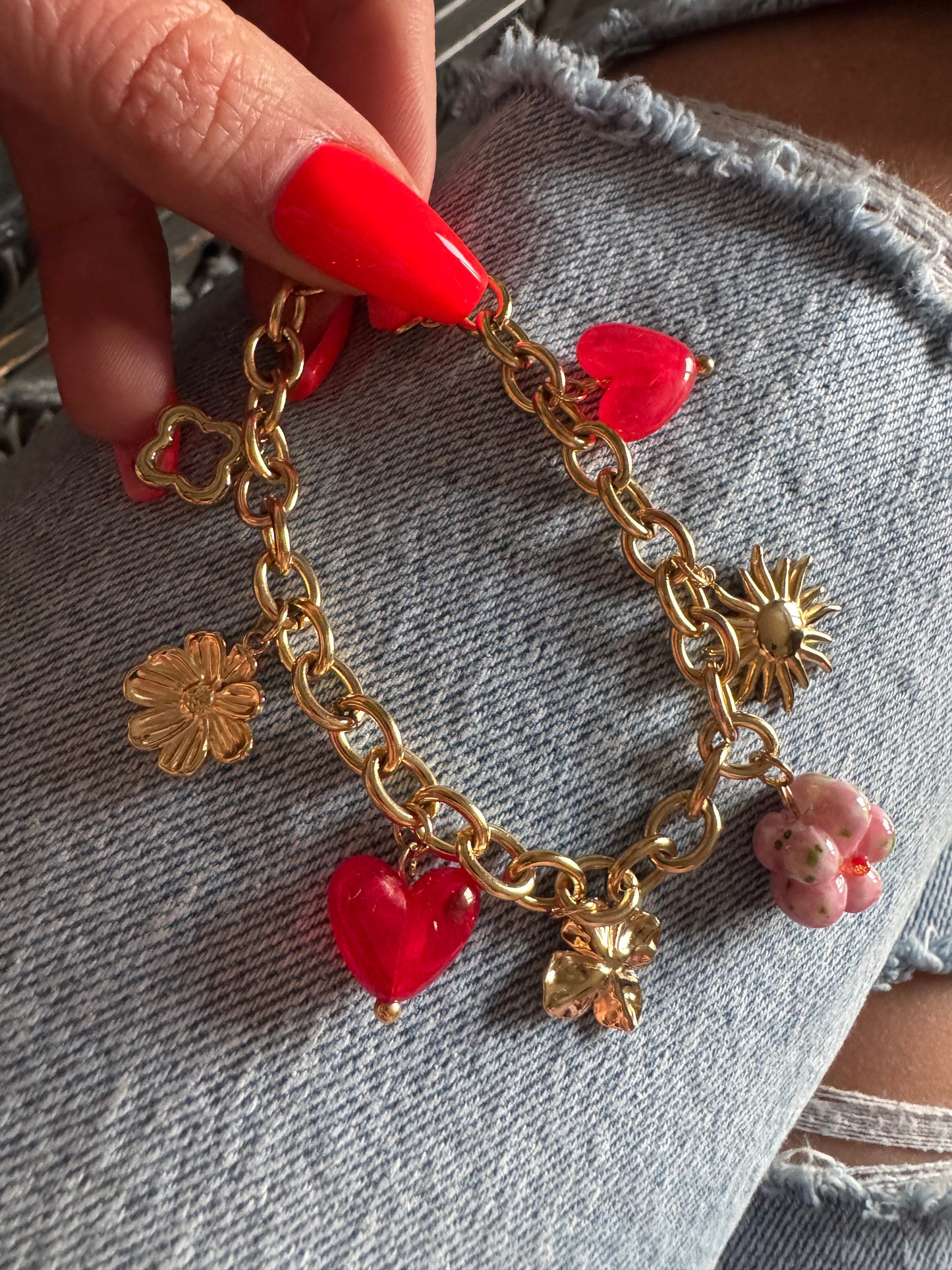 Bracelet Breloques Rouge/Rose