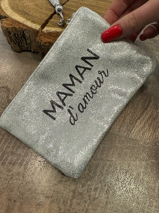 Pochette Maman d'Amour Argent brillant